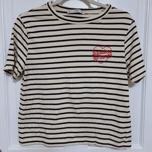 Mango Cream and Black Striped Tee with Red Heart